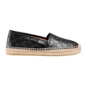 Gucci Black Pilar Leather Espadrille Flats